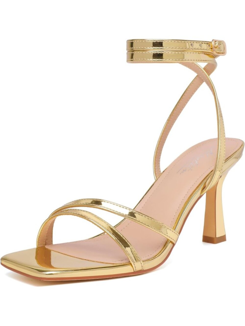 Women's Gold Sandals Strappy Heels Ankle Strap Lace Up Square Open Toe Heels